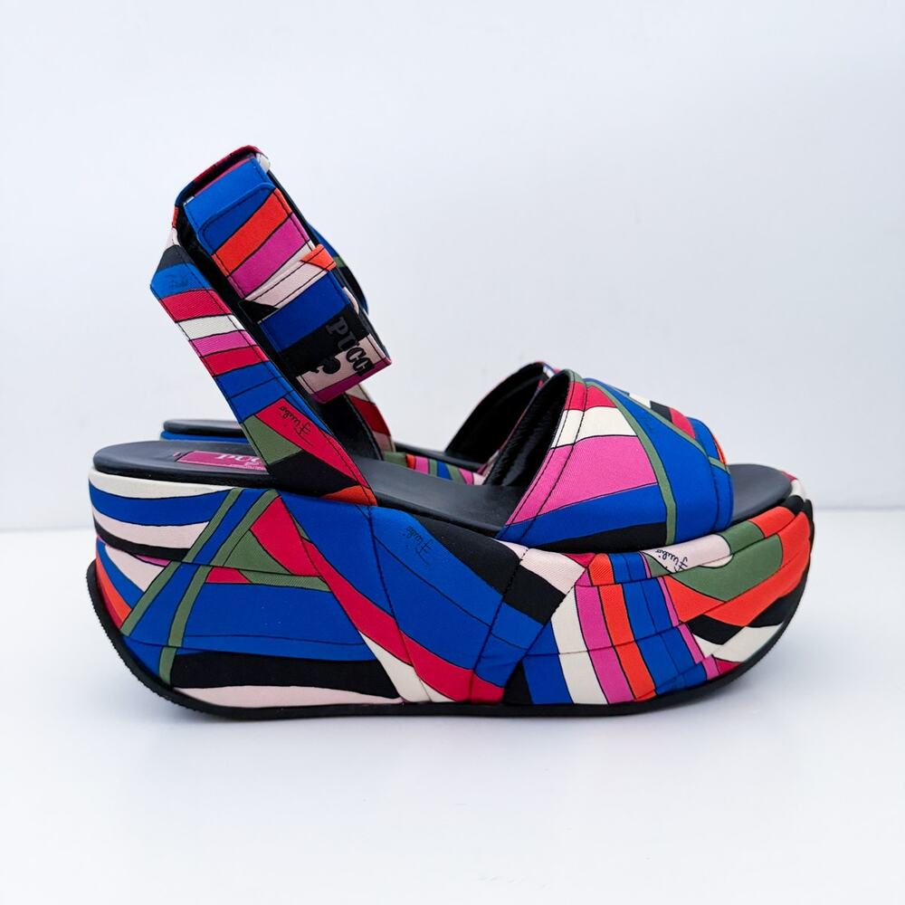 PUCCI Pucci Ami Iride Print Satin Platform Sandals 40 10
